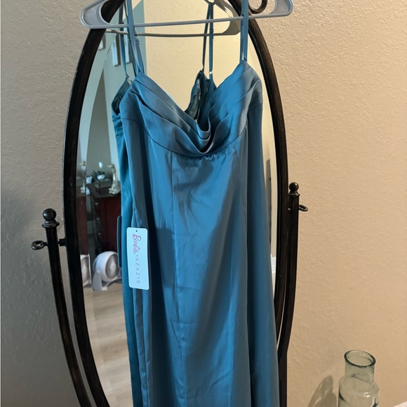 Barbie x Azazie Satin Moody Blue Bridesmaid dress A4 - Picture 2 of 3